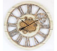 The Gears Clock - Reloj de pared de 36 pulgadas con engranaje móvil real, vintage, industrial, de gran tamaño, rústico, granja (beige desierto)