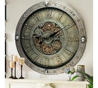 THE GEARS CLOCK Reloj de pared de 68 cm, diseño de línea Luxemburgo (plata antigua, 68 cm)