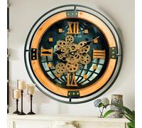 THE GEARS CLOCK Reloj de pared redondo de 45 cm, diseño de línea Portugal (madera y negro (45 cm)