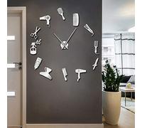 The Geeky Days DIY Barber Shop - Reloj de Pared Gigante con Efecto Espejo, Kit de Herramientas de peluquería Decorativo sin Marco, Reloj de peluquería (Plateado)