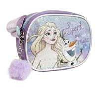 The Geeky Pop Bandolera infantil Elsa & Olaf con purpurina - Bolsa con cremallera con correa ajustable y pompón - Mini bolso para niña