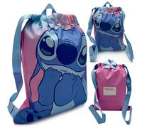 The Geeky Pop Stitch - Mochila Saco Niña 4-12 Años - Bolsa Deporte Natación Piscina Playa 100% Poliéster - 32x24,5 cm - Azul y Rosa - Regalo Cumpleaños
