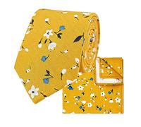 THE GENTS LAB Conjunto cuadrado de bolsillo y corbata de cuello con estampado floral 100% algodón, amarillo mostaza, Length: 145cm Width: 6cm