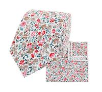 THE GENTS LAB Juego de corbata para el cuello y pañuelo de bolsillo 100% algodón con estampado floral y extremo de diamante, Rojo y azul., Length: 145cm Width: 6cm
