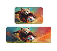 The Giant Bear Is Playing Football - Juego de 2 tapetes de cocina acolchados cómodos para decoración del hogar, tapetes de cocina para suelo, antideslizantes, lavables, para lavandería, 43 x 119 cm +