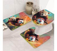 The Giant Bear Is Playing Football Print - Juego de alfombras de baño de 3 piezas, alfombrilla de baño + alfombrilla de contorno + funda para asiento de inodoro, lavable a máquina, antideslizante, de
