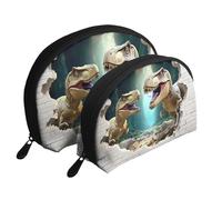 The Giant Dinosaur Broke Through The Wall - Bolsas de maquillaje impresas de 2 piezas portátil con diseño de dinosaurio gigante, White, Talla única