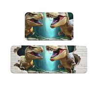 The Giant Dinosaur Broke Through The Wall - Juego de 2 tapetes de cocina antideslizantes de madera para el suelo de cocina, antifatiga, alfombras largas para el hogar y la oficina