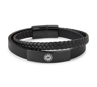 The Gift Scholars Pulsera oficial del Chelsea FC, acero inoxidable y piel chapada en IP negra, accesorio de fútbol para hombre