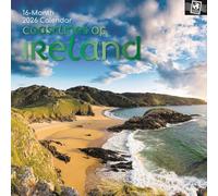 The Gifted Stationary - Calendario de pared cuadrado 2026, costas de Irlanda, colección de pasaportes de 16 meses, calendario colgante con 180 calcomanías recordatorias, planificador familiar mensual