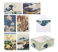 The Gifted Stationery Caja de tarjetas de felicitación surtidas - Tarjetas y sobres interiores en blanco - Papelería japonesa Hokusai para notas de agradecimiento y cumpleaños - Saludos para todas las
