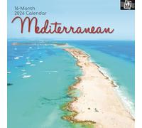 The Gifted Stationery Calendario de pared cuadrado 2026, arte mediterráneo de pasaporte y calendario de 16 meses, 180 calcomanías recordatorias y planificador 2026 con calcomanías, 12 x 12 pulgadas