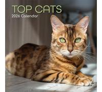 The Gifted Stationery Calendario de pared cuadrado 2026, gatos superiores, calendario colgante con temática de animales de 16 meses con 180 calcomanías recordatorias, planificador mensual para el