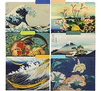 The Gifted Stationery Hokusai - Paquete de 12 carpetas de archivos florales, pestañas decorativas de corte de 1/3, soportes de tamaño carta para oficina en casa en 6 diseños estampados, carpetas de