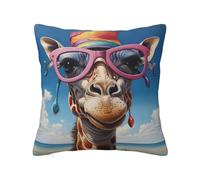 The Giraffe in The Hat - Funda de almohada cuadrada de felpa de 66 x 66 cm, adecuada para el hogar, sala de estar, dormitorio y fundas de almohada interiores de coche.