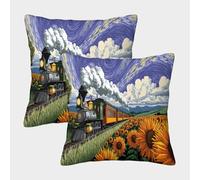 The Girasol Tren Shuttles Through A Sea of Blooming Flores Fundas De Almohada Cojines Decorativos Impresos En 3D,para Sofá Cama 40x40cm 2 Paquetes
