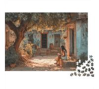 The Girl Is Reading in The Courtyard of A Rural School, Rompecabezas Sostenibles Estampados para Adultos De Madera De 1000pcs (75x50cm)