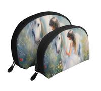The Girl Led The White Horse - Bolsas de maquillaje impresas de 2 piezas portátil con diseño de conchas, White, Talla única