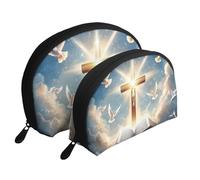 The Glorious Cross and The Holy Book - Bolsas de maquillaje impresas de 2 piezas portátil con diseño de concha, White, Talla única
