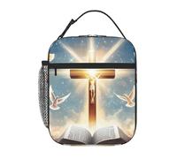 The Glorious Cross and The Holy Book - Lonchera para mujer, bolsa de poliéster para picnic, trabajo, viajes, playa o senderismo, bolsa de almuerzo aislada