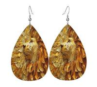 The Golden African Lion - Pendientes de piel con forma de lágrima para mujer, aretes colgantes ligeros de PVC, ganchos de plata 925, impresiones de doble cara, regalo hipoalergénico