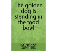 The golden dog is standing in the food bowl