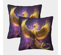 The Golden Fénix Spreads Its Wings and Rises Fundas De Almohada 2 Paquetes 45x45cm, Cojín Cuadrado,Adecuada para Sofá Cama,Coche Y Decoración del Hogar