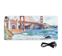 The Golden Gate Bridge - Alfombrilla de mouse grande con calefacción de poliuretano de 31.5 x 13 pulgadas, antideslizante, para escritorio grande, escritura y estudio