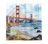 The Golden Gate Bridge Cortina de ducha decorativa de tela impermeable con gancho, material de tela de poliéster lavable, forro de cortina de ducha para baño, ducha, decoración de otoño, decoración de