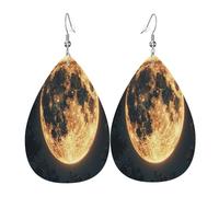 The Golden Moon - Pendientes de piel con forma de lágrima para mujer, ligeros, de PVC, ganchos de plata 925, impresiones de doble cara, regalo hipoalergénico