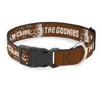 The Goonies Collar para mascotas, collar de perro, hebilla de plástico, cita de The Goonies Sloth Love Chunk y logotipo de título marrón tostado, 16 a 23 pulgadas, 1.5 pulgadas de ancho