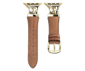 The Grace - Correa de piel auténtica para Apple Watch con conector entrelazado de diseño, ajuste delgado y elegante para 46/45/44/42 mm, compatible con iWatch Series 11 10 9 8 7 6 5 4 SE 3 2 1 (marrón