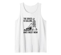 The Grass Is Calling and I Must Mow Skeleton Divertido papá Camiseta sin Mangas