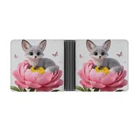 The Gray Fox's Little Den in The Pink Peony Field - Cartera minimalista para tarjetas de visita, cartera plegable delgada, múltiples ranuras para tarjetas para dinero en efectivo y tarjetas, ideal