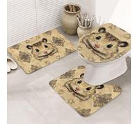 The Gray Little Mouse Print - Juego de 3 alfombras de baño + alfombrilla de contorno + funda para asiento de inodoro, lavable a máquina, antideslizante, de microfibra suave para decoración de bañera