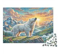 The Great Pyrenees Rompecabezas de Papel Resistente Lobo Ártico en la Cima de la Montaña al Amanecer, Estimulante Mental y Alivio del Estrés 38x26cm/1000 Piezas