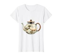 The Great Wave of Coffee Pot Lover Japón Jarra de Arte japonés Camiseta gráfica económica, Mujer, Blanco, S