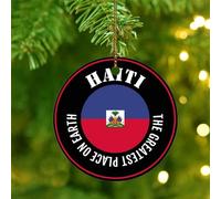 The Greatest Place on Earth - Adornos colgantes de Haití con bandera patriótica redonda para árbol de Navidad, adorno de cerámica personalizado con bandera internacional de países del mundo