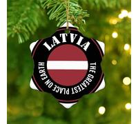 The Greatest Place on Earth Letonia Adornos de Navidad Bandera Deportiva Bar Redondo Adorno de Árbol de Navidad Cerámica Elegante Bandera Mundial de Países Internacionales Recuerdo de Navidad para