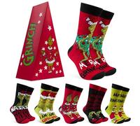 The Grinch Calcetines Divertidos Hombre, Pack Calcetines Originales para Adultos Adolescentes, Multipack, Talla 40-45, Regalos Hombre (Rojo)