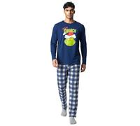The Grinch - Conjunto de pijamas para hombre - Team Grinch - Conjunto de pijama de manga larga con pantalón azul