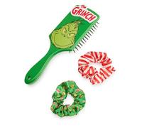 The Grinch Juego de cepillo para el cabello y coleteros Grinch para mujer | Bobble y cepillo de paleta a rayas y estampado integral para adultos con cara del personaje Grinch 3D en verde