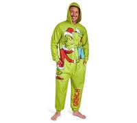 The Grinch Pijama Polar de Una Pieza con Capucha para Hombre - Regalo de Invierno (Verde, XL)