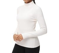 THE GYM PEOPLE Camiseta Interior de Cuello Alto para Mujer, Manga Larga, Forro Polar, Ropa Interior térmica, Jersey con Agujero para el Pulgar, Beige, M