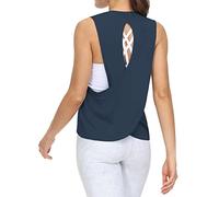 THE GYM PEOPLE Camiseta sin mangas para mujer, con espalda cruzada, holgada, sin mangas, para yoga, correr, Azul oscuro, X-Large