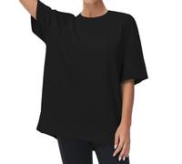 THE GYM PEOPLE Camisetas casuales de gran tamaño para mujer, camisetas básicas de verano con cuello redondo y manga corta para entrenamiento, Negro -, XXL