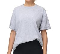 THE GYM PEOPLE Camisetas casuales de mujer con ajuste amplio de verano, cuello redondo, manga corta, camiseta básica para entrenamiento, tops, Gris jaspeado, S
