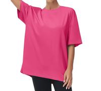 THE GYM PEOPLE Camisetas casuales de mujer con ajuste amplio de verano, cuello redondo, manga corta, camiseta básica para entrenamiento, tops, Brillante rosa, XL