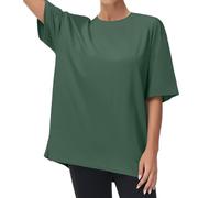 THE GYM PEOPLE Camisetas casuales de mujer con ajuste amplio de verano, cuello redondo, manga corta, camiseta básica para entrenamiento, tops, Verde suave, S
