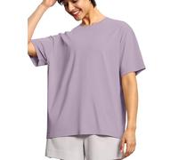 THE GYM PEOPLE Camisetas casuales de mujer con ajuste amplio de verano, cuello redondo, manga corta, camiseta básica para entrenamiento, tops, Gris Púrpura, XL
